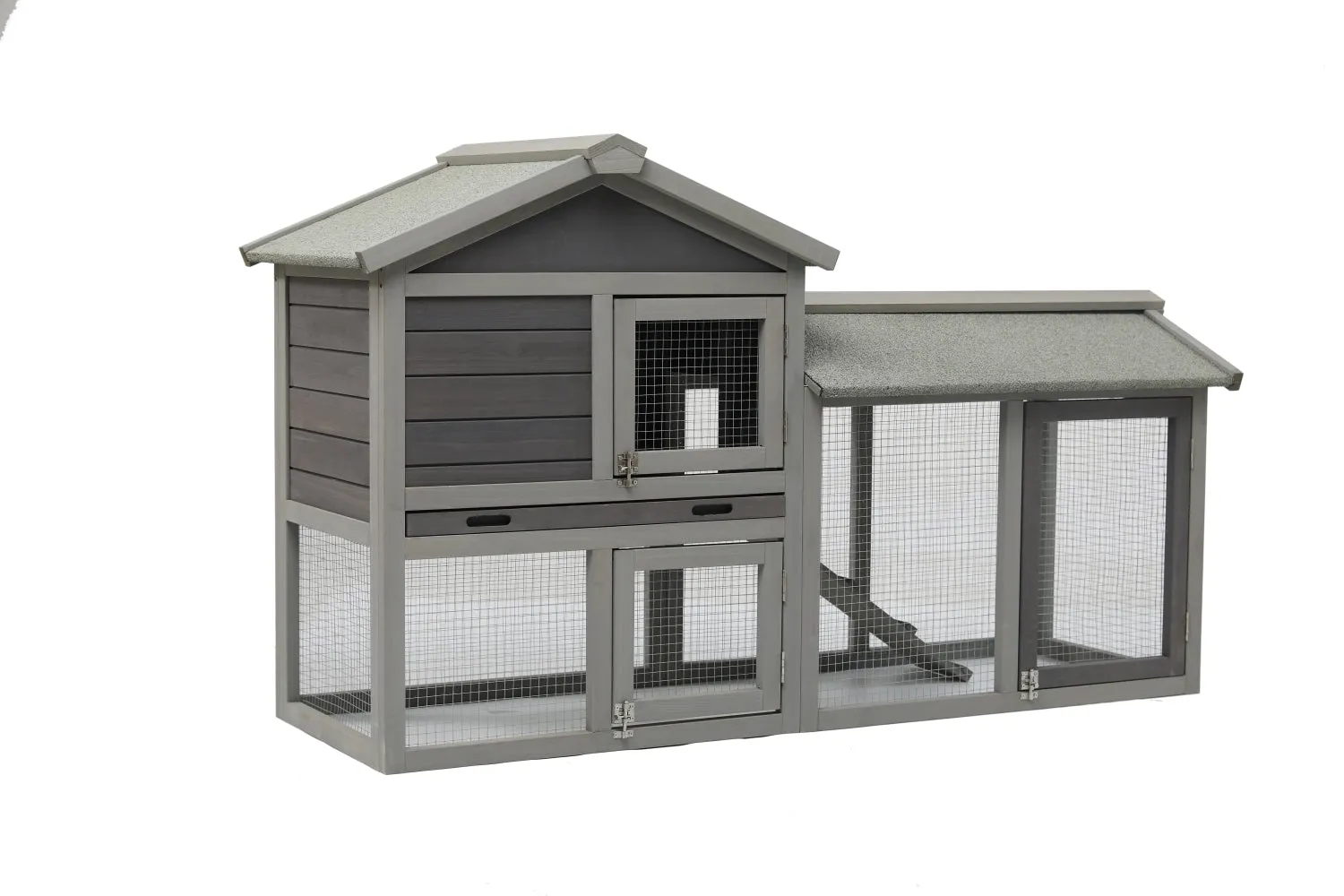 148cm Double Story Wooden Rabbit Hutch & Cage with Metal Run