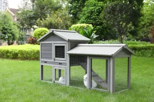 148cm Double Story Wooden Rabbit Hutch & Cage with Metal Run