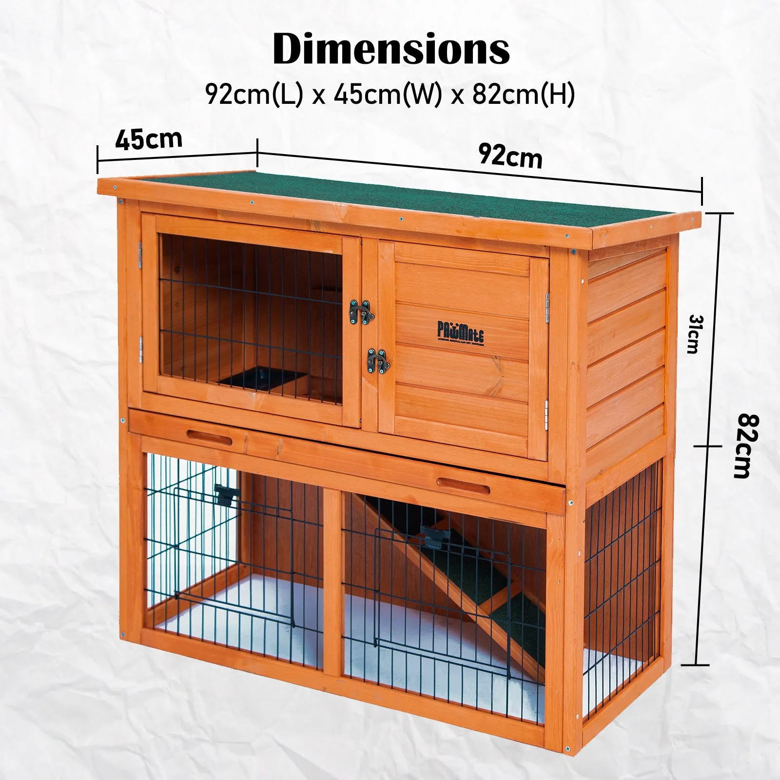 2 Storey Non-Toxic Rabbit Hutch Chicken Coop 92x45x82cm PawMate