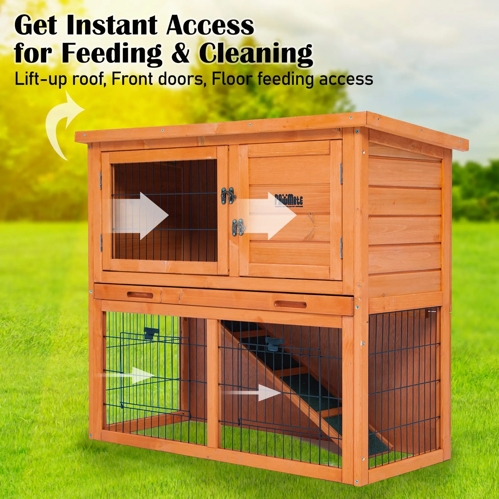 2 Storey Non-Toxic Rabbit Hutch Chicken Coop 92x45x82cm PawMate