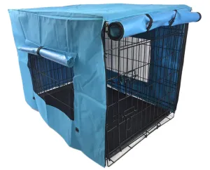 30" Foldable Metal Pet Crate w/ Double Doors and Blue Cover