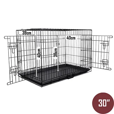 30" Portable Pet Dog Cage Collapsible Metal Crate Kennel