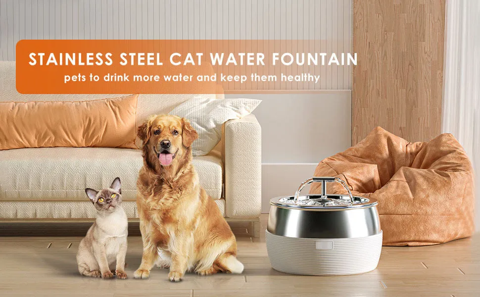 3L Automatic Pet Water Fountain, Stainless Steel, BPA-Free