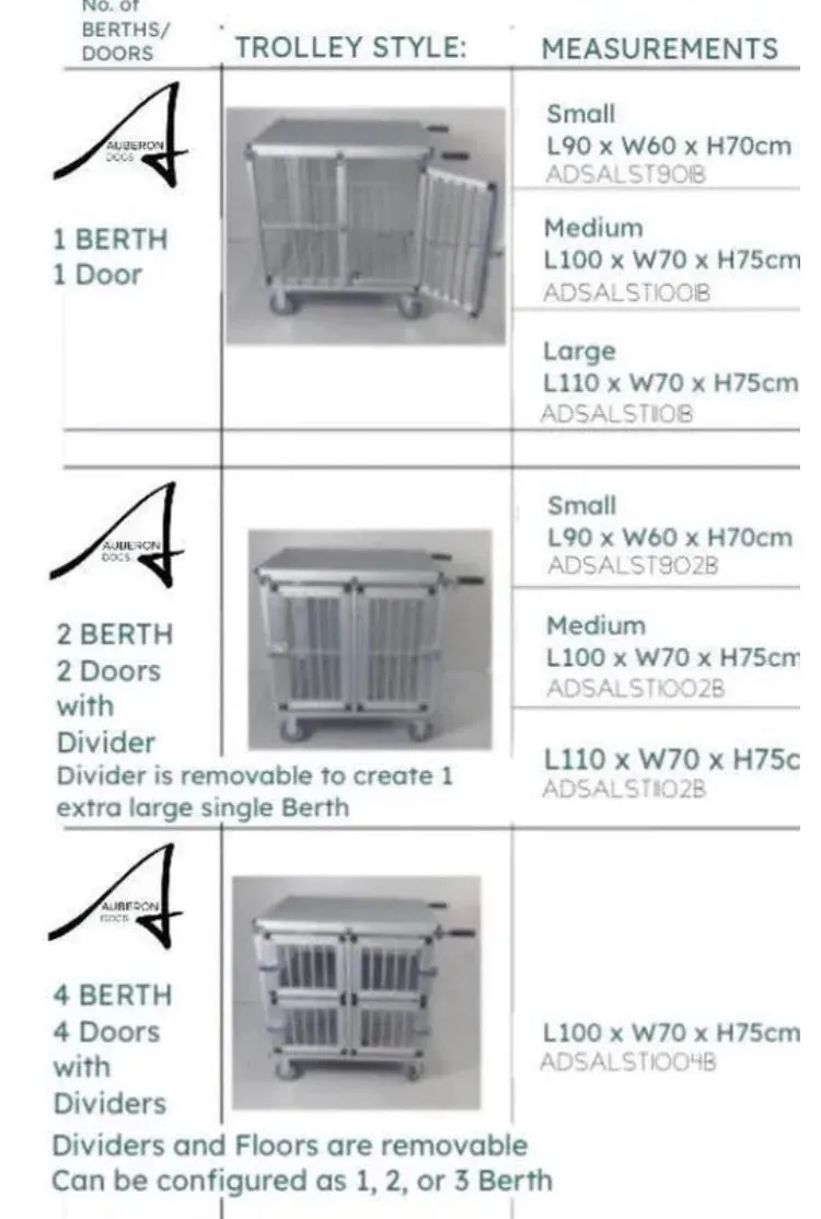 Auberon Superior 6061 Aluminium VetnPro Dog Show Trolley 2 Berth Double 2 Door with removable divider