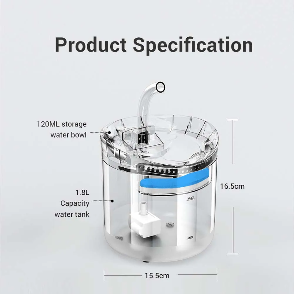 Automatic Cat Dog Water Fountain 1.8L with Sensor