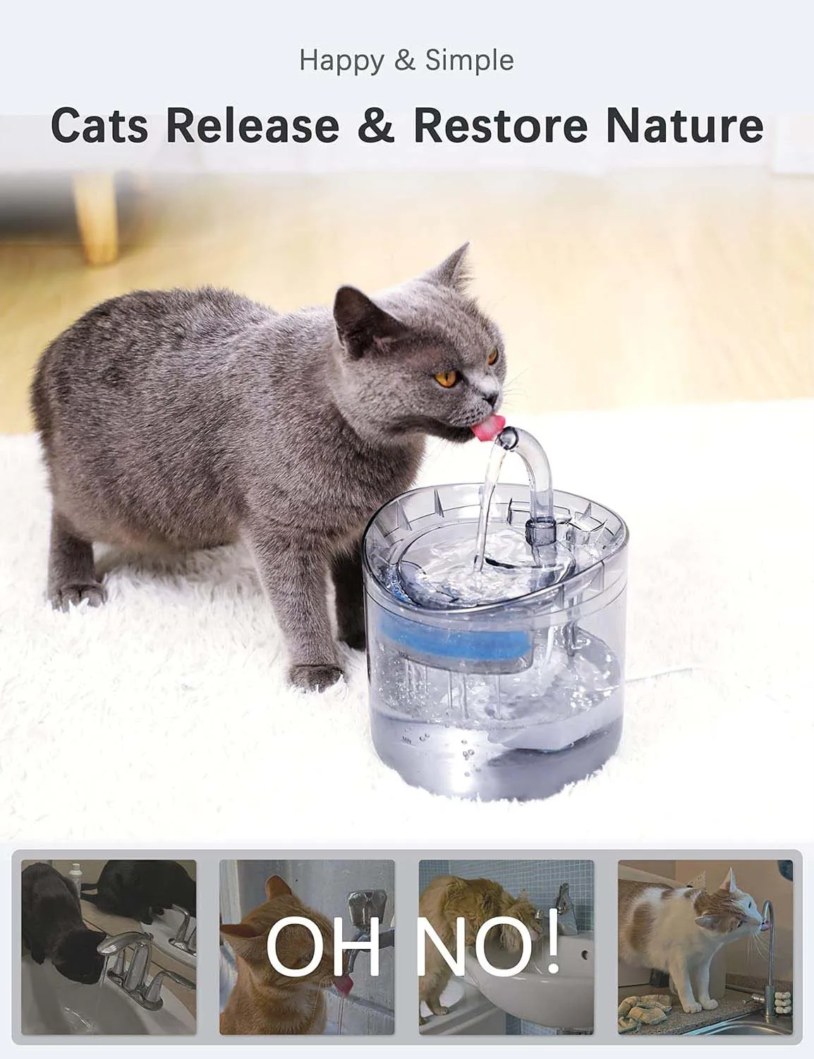 Automatic Cat Dog Water Fountain 1.8L with Sensor