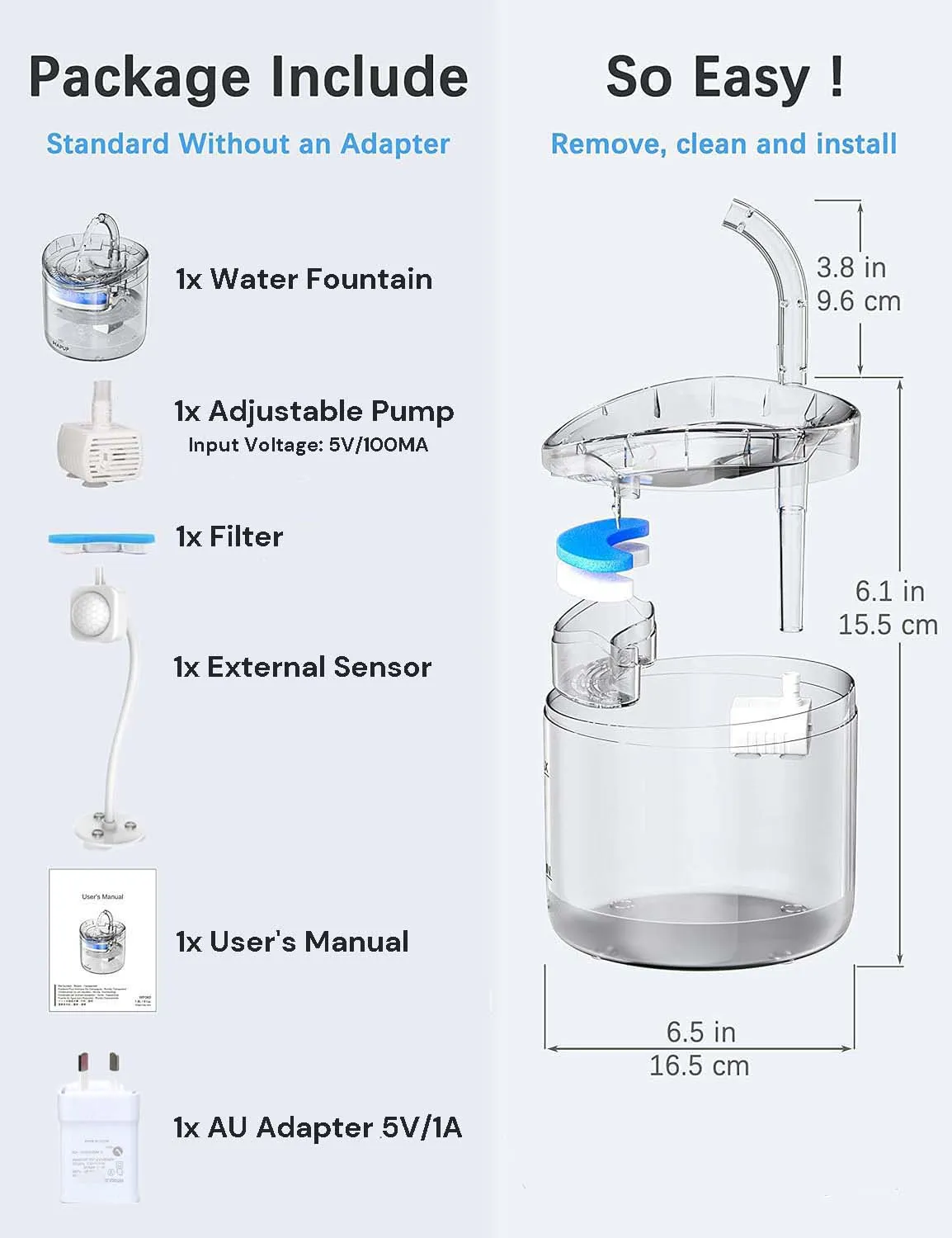 Automatic Cat Dog Water Fountain 1.8L with Sensor