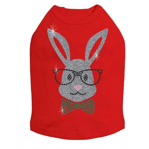 Bunny with Glasses and Bow Tie Dog Tank in White