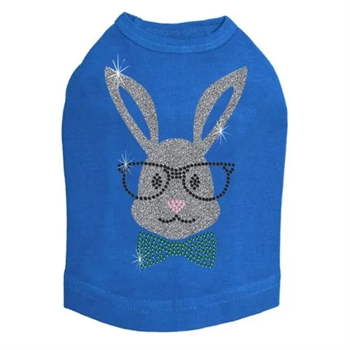 Bunny with Glasses and Bow Tie Dog Tank in White