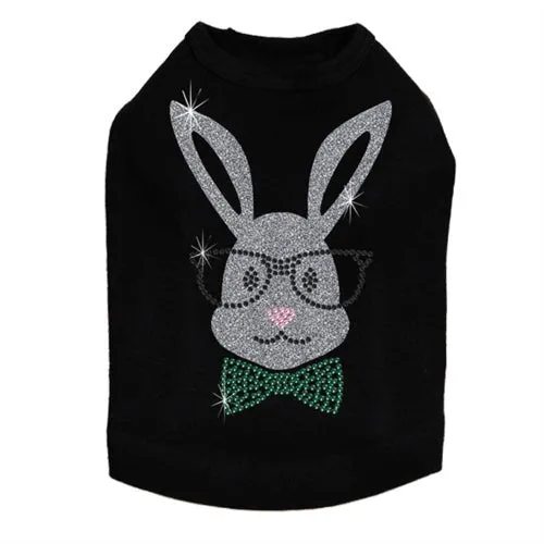 Bunny with Glasses and Bow Tie Dog Tank in White