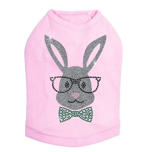 Bunny with Glasses and Bow Tie Dog Tank in White