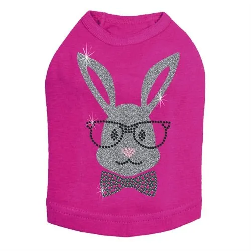 Bunny with Glasses and Bow Tie Dog Tank in White