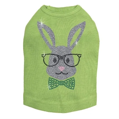 Bunny with Glasses and Bow Tie Dog Tank in White