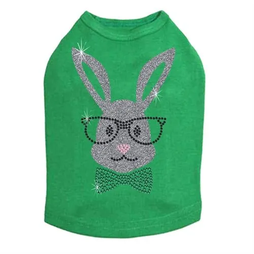 Bunny with Glasses and Bow Tie Dog Tank in White