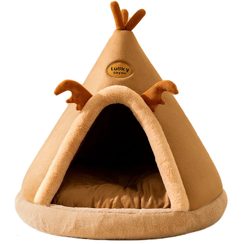 Christmas Autumn And Winter Dog Elk Tent Mongolian Bag Kennel Warm Thickened Closed Cat Nest Pet Bed