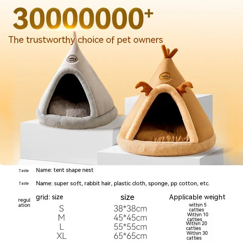 Christmas Autumn And Winter Dog Elk Tent Mongolian Bag Kennel Warm Thickened Closed Cat Nest Pet Bed