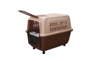 Durable Plastic Pet Carrier Cage with Wheels, 2 Bowls - YES4PETS