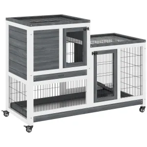 Indoor Wooden Rabbit Hutch Guinea Pigs House Bunny Small Animal Cage W/ Wheels Enclosed Run 110 x 50 x 86 cm