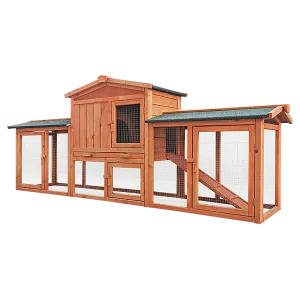 Large Wooden Pet Hutch with Metal Run, Slide-Out Trays