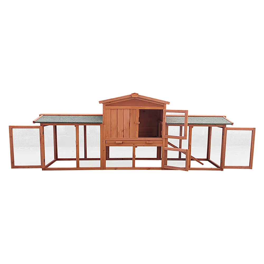 Large Wooden Pet Hutch with Metal Run, Slide-Out Trays