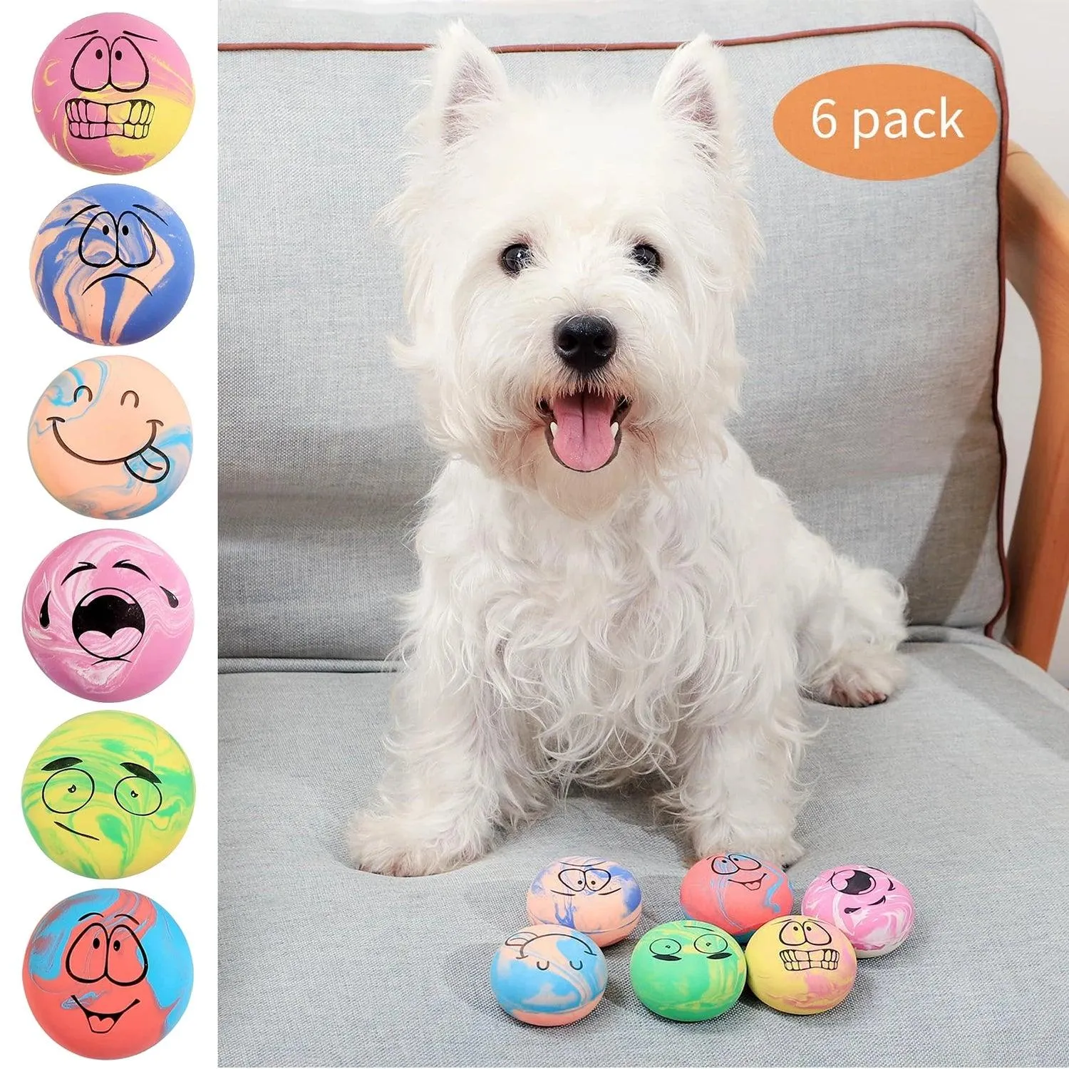 Latex Bouncy Squeaky Rubber Dog Toy (6pcs)