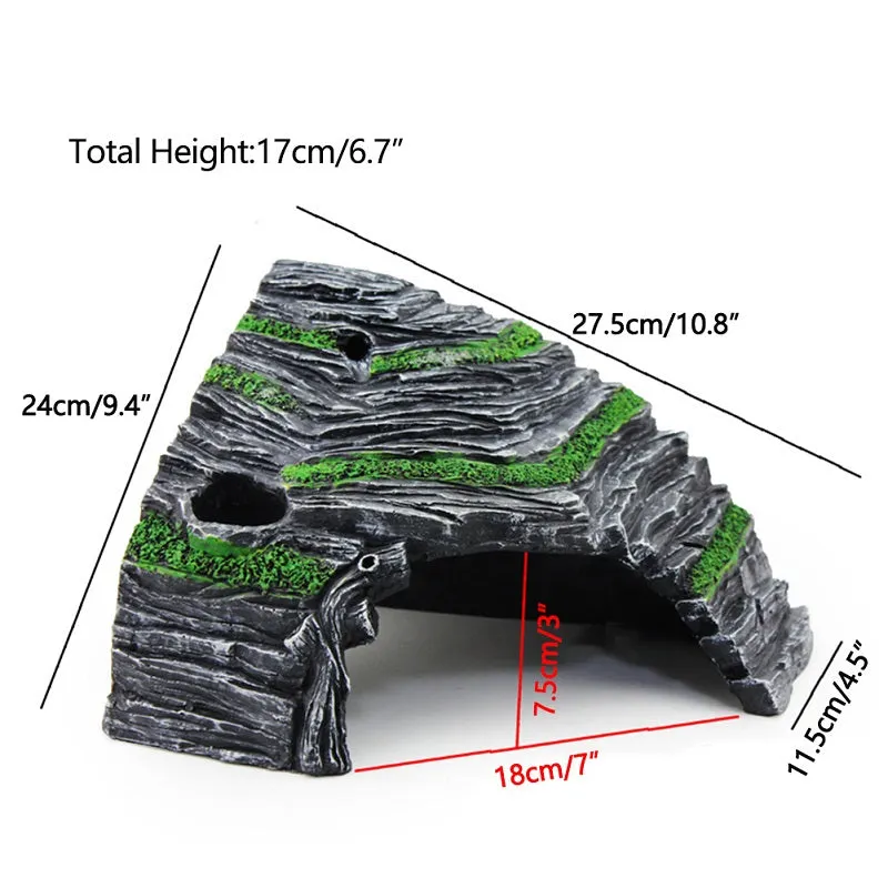 OMEM Reptile Box Shelter Terrarium Hideout Caves Turtle Ramp Basking Platform Habitat Decor Humidify Hide Cave Resin Rock