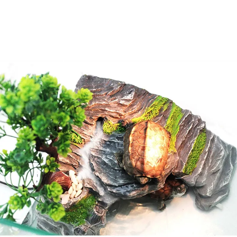 OMEM Reptile Box Shelter Terrarium Hideout Caves Turtle Ramp Basking Platform Habitat Decor Humidify Hide Cave Resin Rock