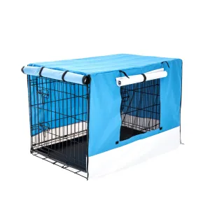 Paw Mate Wire Dog Cage Foldable Crate Kennel 24in with Tray   Blue Cover Combo