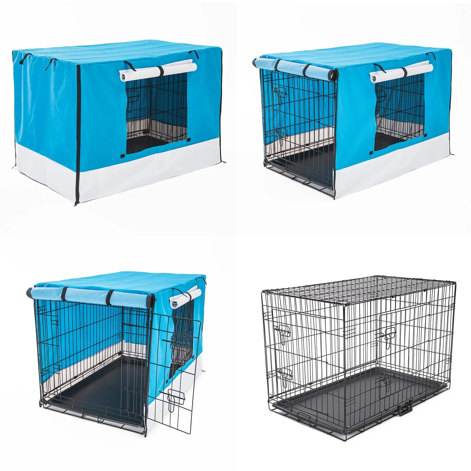 Paw Mate Wire Dog Cage Foldable Crate Kennel 24in with Tray   Blue Cover Combo