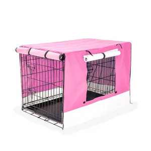 Paw Mate Wire Dog Cage Foldable Crate Kennel 24in with Tray   Pink Cover Combo