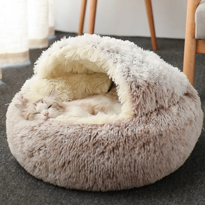 Pet Plush Warm Nest Kennel Soft Bed for Cats Dogs Cave House Sleeping Bag Cushion Mat Pad Tent Comfortable Winter Nest