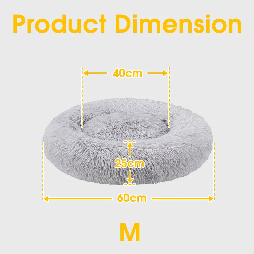 Petzly Dog Cat Calming Bed Warm Soft Plush Round Waterproof 60CM Bed Light Grey