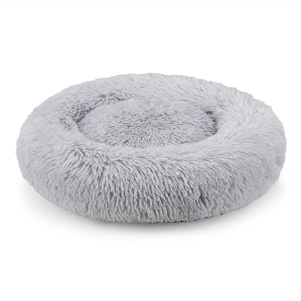 Petzly Dog Cat Calming Bed Warm Soft Plush Round Waterproof 80CM Bed Light Grey