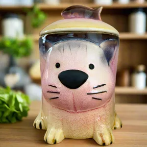 Porcelain Cat Shape and Fish Lid Storage Treat Jar