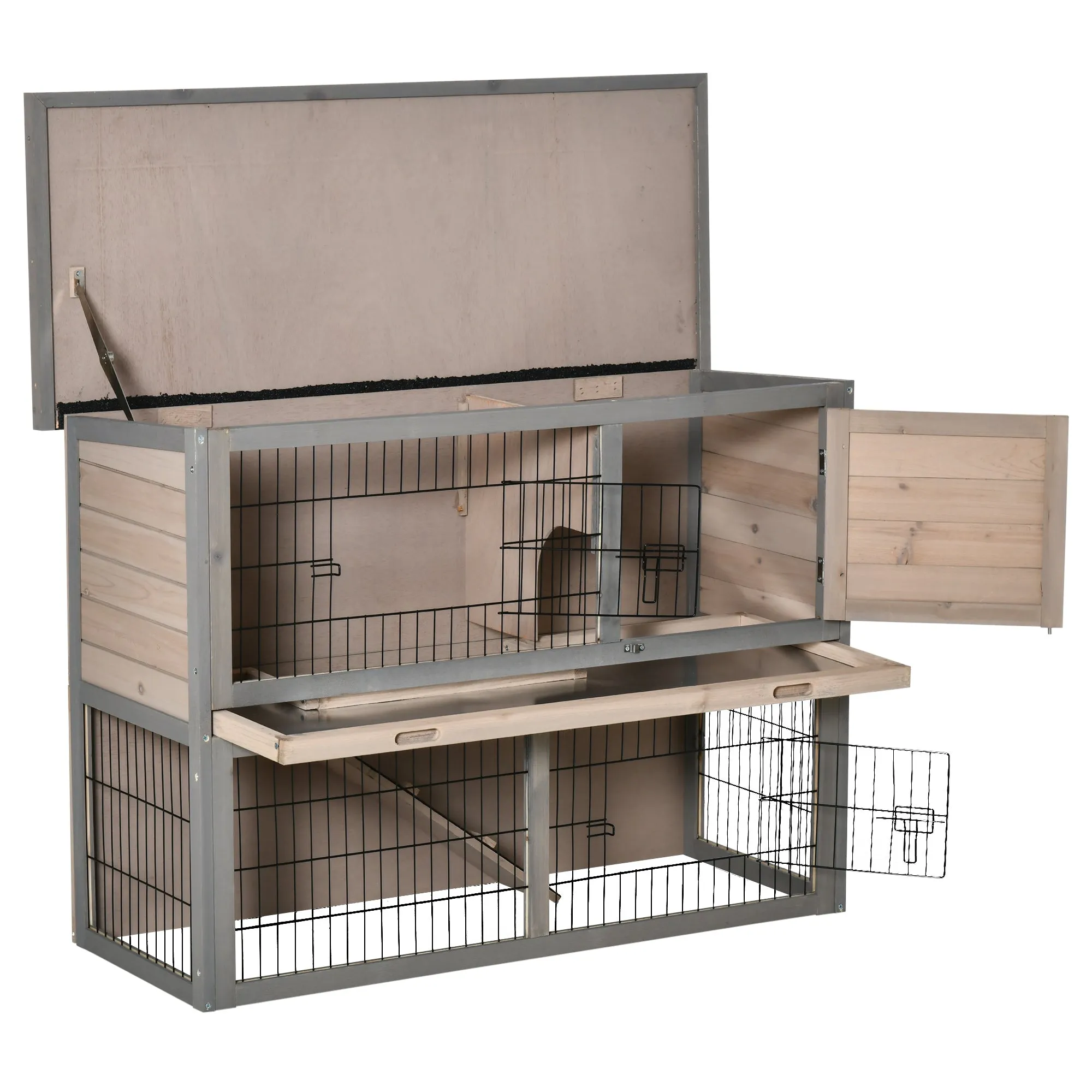 Rabbit Hutch Bunny Cage Small Animal House with Sliding Tray, Run, Openable Top, Ramp, for Indoor Outdoor, Grey 108x45x78 cm