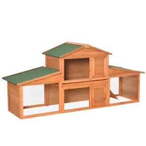 Small Animal Deluxe XXL Fir Wood 2-Tier Hutch Natural Wood Tone