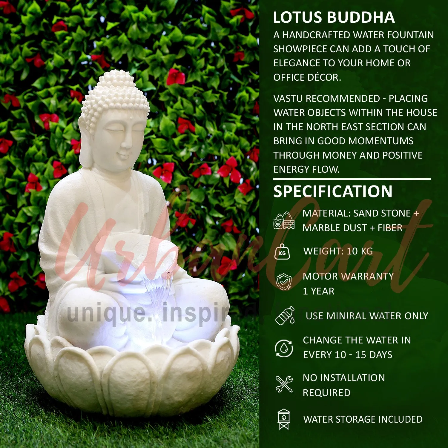 Small White Lotus Buddha Water Fountain