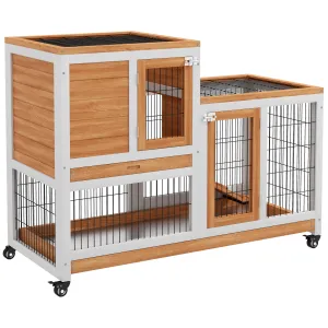 Wooden Indoor Rabbit Hutch Elevated Bunny Cage w/ Enclosed Run Wheel