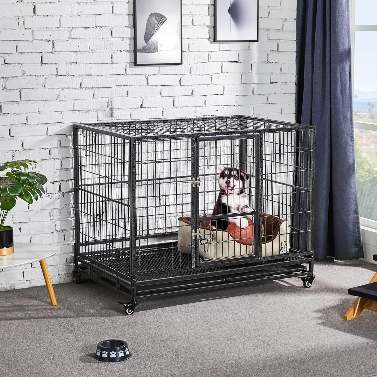 Yaheetech Rolling Dog Crate 43 Inch